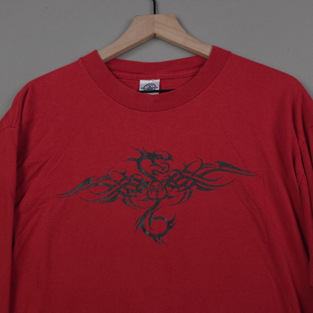 Delta Pro Weight Men's L Red Tribal Dragon Graphic Long Sleeve Shirt Vintage Tee